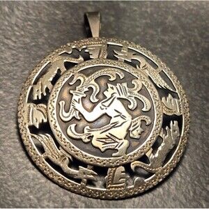 Aztec Mayan Style Sterling Silver Pendant